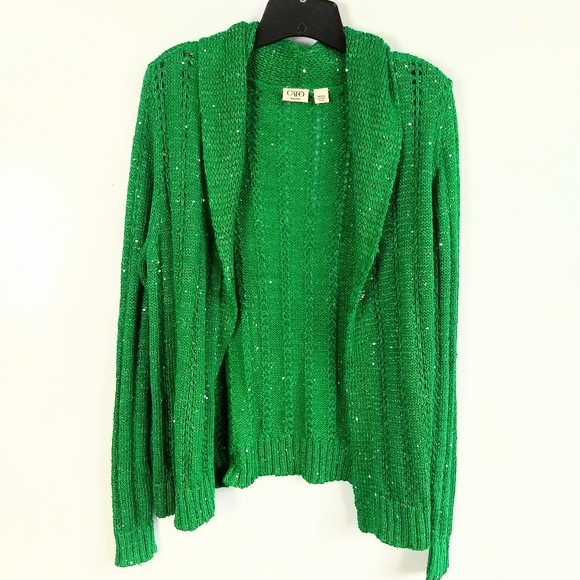 Cato Woman Green Knitted Sequin Sparkle 